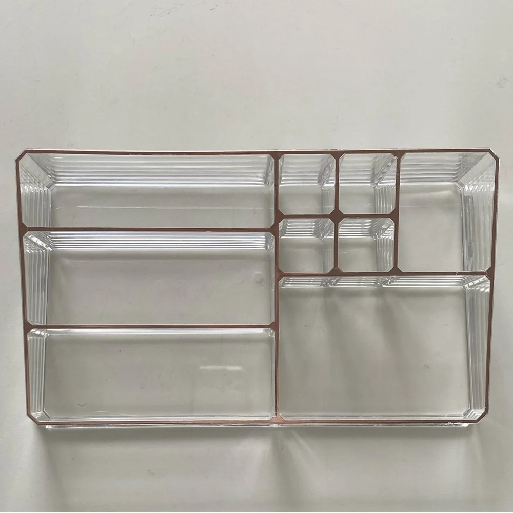 Large Clear Acrylic Makeup or Desk Organizer with Rose Gold Accents 11